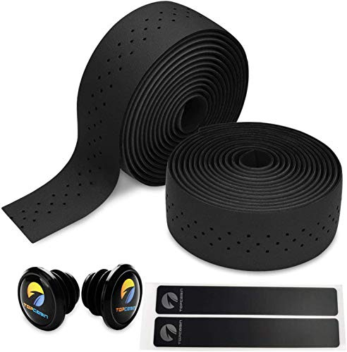 TOPCABIN Fahrrad Lenkerbänder 2 Rollen Bequem Lenkerband für Citybike Road Bike Lenker Band Fahrrad Lenkerband mit Bar Plugs (PU (Schwarz))