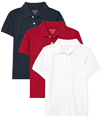 The Children's Place boys Short Sleeve Pique Polo Shirt, Classic Red/Nautico/White 3 Pack, Medium US