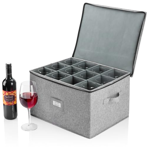 Hard Shell China Storage for Wine Glass - 16 x 13 x 10H - Stackable with Fully Padded Interior
