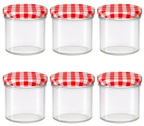 Vitrea 6x Marmeladengläser 125 ml - mit Deckel Rot Kariert TO 66 - Einmachgläser zum befüllen mit Schraubdeckel - Sturzgläser für Marmelade Schraubgläser - leere Gläser - 6 Stück