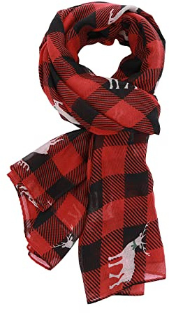 Halstuch Damen Weihnachtsschal Winter Rentier Print Schal Festliche Stola Weihnachtsthemen Rotes Halstuch Weicher Warmer Karierter Seidentuch für Weihnachtsbekleidungszubehör Halstücher für Damen