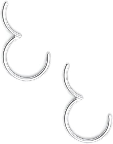 Body CAC 2 Pièces-0.8mm×8mm Argent Femme Acier Chirurgical Anneaux de Nez à Charnière Oreille Inoxydable Piercing Helix Cartilage Tragus Boucles D'oreilles