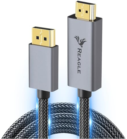 Reagle Cable DisplayPort a HDMI 2M, DP 4K@60Hz, HDR, 3D Surround, Espejo de Video conectores chapados en oro, transmisión unidireccional Ideal para gaming y cine en casa