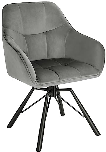 WOLTU Esszimmerstuhl drehbar, Küchenstuhl, Polsterstuhl, Drehstuhl, bequemer Stuhl mit Armlehnen Rückenlehne, Armlehnenstuhl für Esszimmer Wohnzimmer, mit Samtbezug, Dunkelgrau, BH365dgr-1