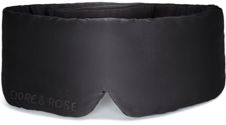 Dore & Rose Masque de sommeil profond bloquant la lumière, masque pour les yeux en soie de mûrier 23 mommes, ultra doux, réglable – Masque de sommeil de voyage pour homme et femme – Noir