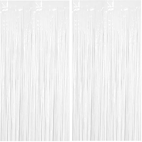 Lametta Vorhänge, 2 Stück Weiß Glitzervorhang Fringe 1m x 2m Metallic Folienfransen Hintergrund, Luftschlangen Folie Vorhang für Geburtstag Hochzeit Weihnachten Party Dekoration, Tinsel Curtains white