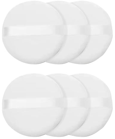 Ryaupy 6 Stück Weißer weicher Plüsch Puderquaste, Runde Puderquaste, Flauschige Puderquaste mit Band für Körper und Gesichtspower