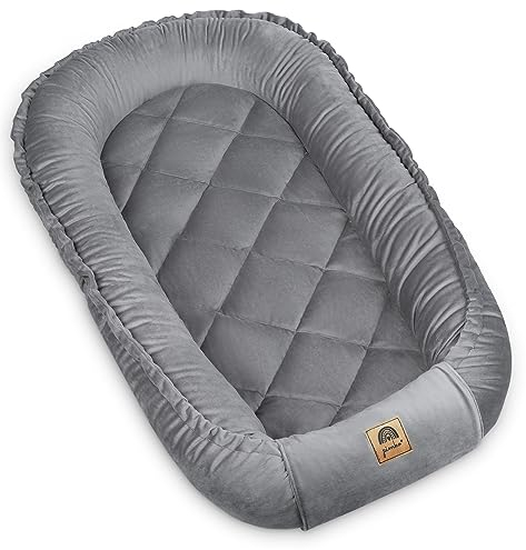 PIMKO Multifunktionale 2seitig Babynest Kuschelnest Kokon für Babys Nestchen antiallergischre Neugeborene Kokon 60 x 90cm Velvet (RoyalGrey)