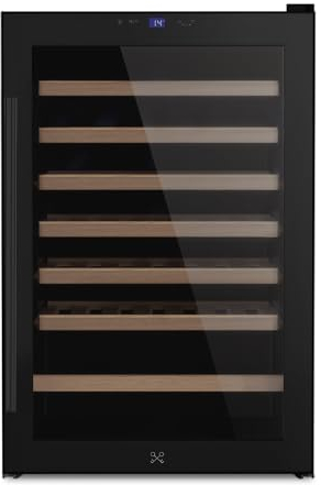 LES PETITS CHAMPS Vinoteca 48 Botellas CAVCB48 Black Edition, 128L, 6 Estantes de Madera, Ajustable de 4 a 18°C, Enfriamiento Termodinámico, Diseño Elegante, LED, Anti-UV