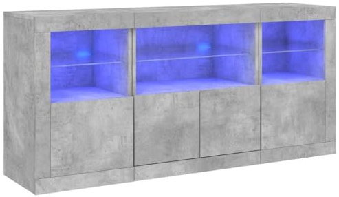 vidaXL Sideboard mit LED-Leuchten Betongrau 142,5x37x67 cm