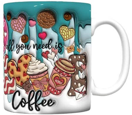 Tazza a cuore, tazza da caffè romantica, tazza da caffè a cuore da 350 ml, tazza di San Valentino a forma di cuore, tazza di San Valentino con citazione, divertente tazza da caffè con design a cuore,