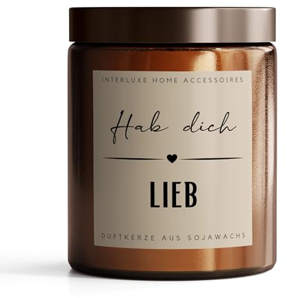 Interluxe Duftkerze im Apothekerglas - Hab dich lieb - Kerze aus Sojawachs Kerze mit Spruch duftende Kerze im Glas