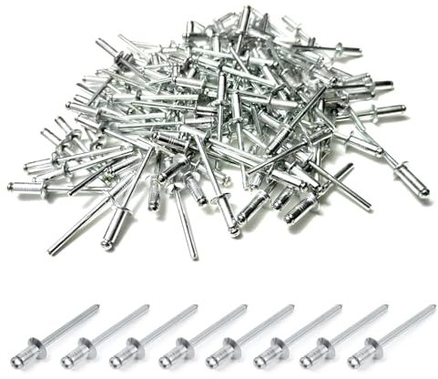 100pcs Stück Alu Blindnieten Sortiment Popnieten,Pop Nieten Stahlniete, Silber Aluminium Blindnieten (Silver, 4.8x16)