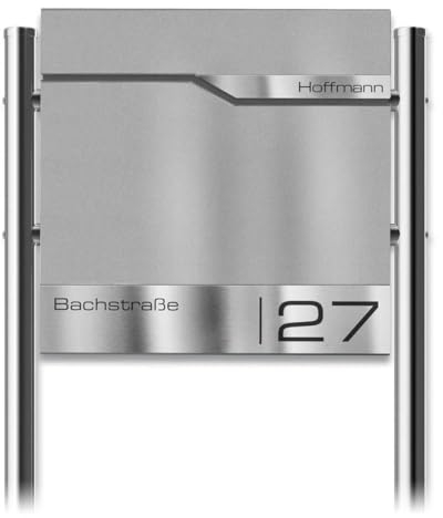 Metzler Boîte aux Lettres sur Pied Gris Aluminium RAL 9007 – Plaque Nominative INOX personnalisée – Design Moderne, Compartiment journaux Inclus | Siebert