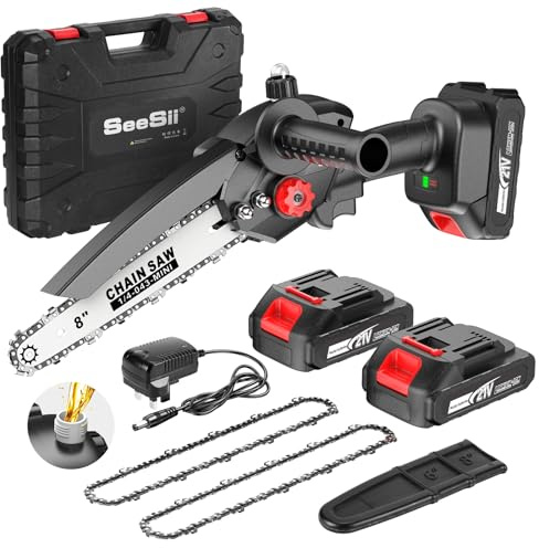 Mini Chainsaw Cordless 8 inch: Electric Chainsaw Battery Powered, Brushless Chain Saw with Auto Oiler, 2pcs Battery, Handheld Saw for Tree Branch Wood Cutting,Gardening Tools for Men Dad Husband