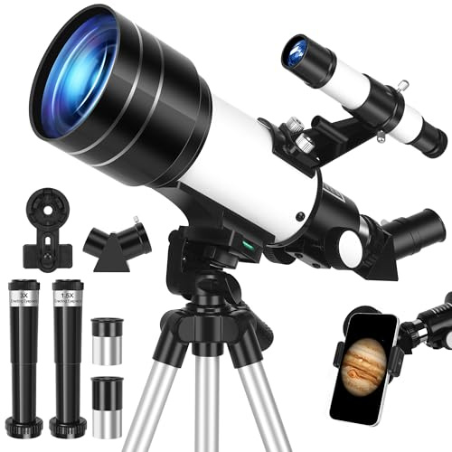 HUGERSTAR Teleskop, Teleskop für Erwachsene und Kinder, 70 mm Öffnung, 400 mm, tragbare Refraktor-Teleskope für Astronomie-Anfänger, Reiseteleskope AZ-Halterung, vollständig mehrfach beschichtete