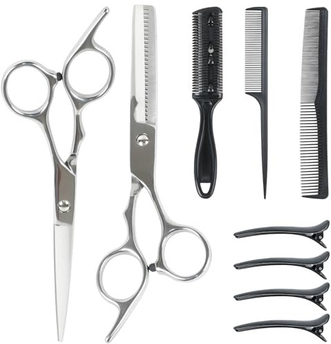 Hengxinc 9PCS Hairdressing Scissors Set, Professional Hair Scissors Set, 2-in-1 Thinning Scissor Hairdressing Kit for Men Women Children Pets Dog Home Salon Barber 6.7 Inch