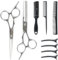Hengxinc 9PCS Hairdressing Scissors Set, Professional Hair Scissors Set, 2-in-1 Thinning Scissors Hairdressing Kit for Men Women Children Pets Dog Home Salon Barber 6.7 Inch