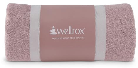 Wellrox Microfiber Yoga Mat Towel with Grip – Ultra Absorbent, Super Soft, and Quick Dry Hot Yoga Towel Non Slip for Pilates, Bikram, and Fitness Workouts (74” x 26”, Rose)