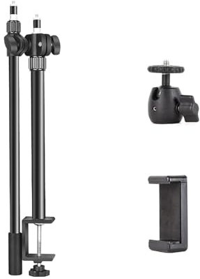 JMORCO Microphone Stand Overhead Desktop Mount Holder With 360 Rotation Ballhead Clamp Stand For Webcam Phone Video Recording Live Streaming Holding Arm