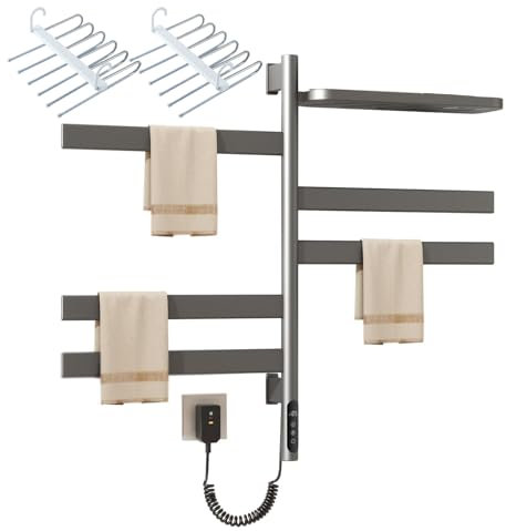 QRXALISA Scaldasalviette Elettrico 85w, scaldasalviette a 5 Barre, scaldasalviette Rotante, carico 30 kg, scaldasalviette a Parete per Bagno, Riscaldamento rapido 2-3 min, Riscaldamento Uni