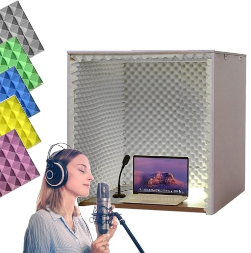 ERRTSDB Vocal booth, Tragbare Gesangskabine, Schalldämmung Recording-Equipment, Aus Akustikschaumplatte,Mikrofon Isolierschaum, Mikrofonschutz, Studio, Singen, Podcast(60x60x60cm/Grau)