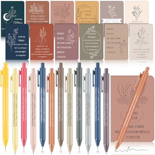 Clabby 12 Set Dankeschön Geschenk für Kollegen Lehrer 12 Kleine Inspirierende Notizbücher 12 Kugelschreiber Abschiedsgeschenk für Büro Abschluss(Großartige Kollegen sind schwer zu finden)