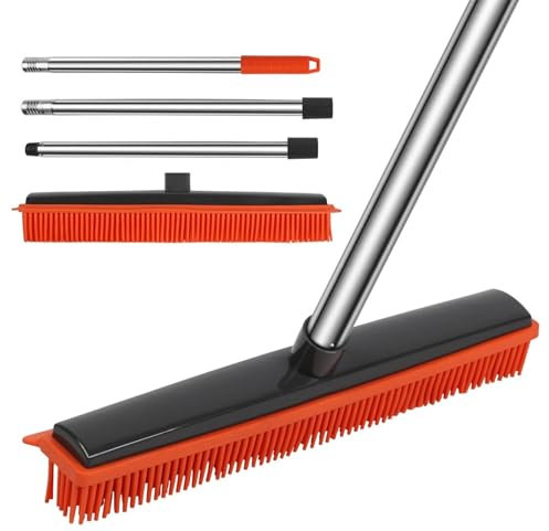 QAUUCP Scopa per Esterni Scopa in Silicone a Spinta in Gomma AntiGraffio setole rimozione peli Scopa in Gomma for Pavimenti tappeti Piastrelle finestre Giardini spazzamento(Red)
