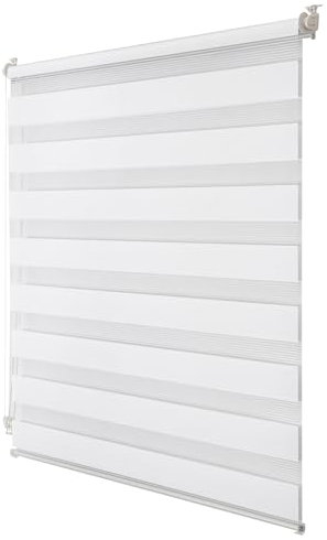 Joydeco Doppelrollo ohne Bohren mit Klemmfix und Anti-Verhedderungszubehör stufenlos verstellbar lichtdurchlässig verdunkelnd Weiß B45 x H100 cm(Stoffbreite 41cm)