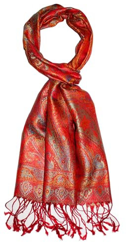 Lorenzo Cana Luxus Seidenschal für Männer Schal 100% Seide gewebt Herrenschal elegant Paisley Muster Rot Orange 7869011