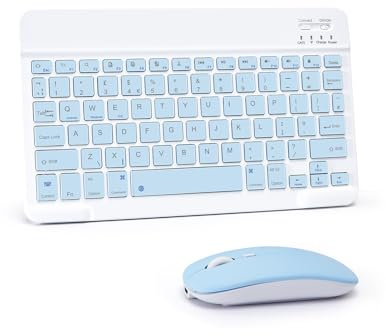 LAMA Clavier et souris sans fil, rechargeable, ultra fin, universel, clavier Bluetooth portable pour iPad/tablette/iOS/Android/Windows/ordinateurs portables/ordinateurs de bureau/téléphones, bleu