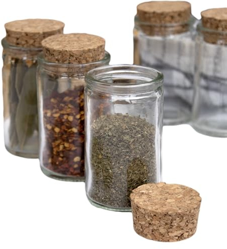 Set Of 12 Glass Spice Jars Cork Lids 50ml Airtight Kitchen Herb Storage Pots