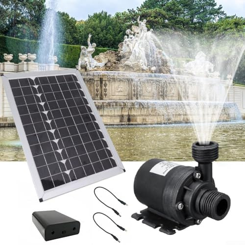 HpLive Pompe solaire 50 W 12 V sans balais 350 l/h - Pompe submersible silencieuse - Fontaine de jardin avec panneau solaire pour étang, fontaine, jeu d'eau