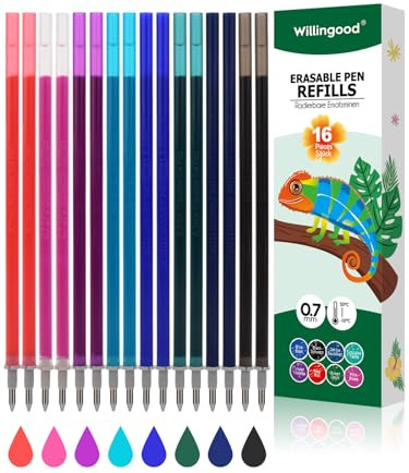 Willingood Ersatzminen für Stifte [8 Farben, 16er Pack]- Kompatibel Mit Legami - Einfach zu radieren - Stiftspitze 0,7mm,Höhe 13 cm