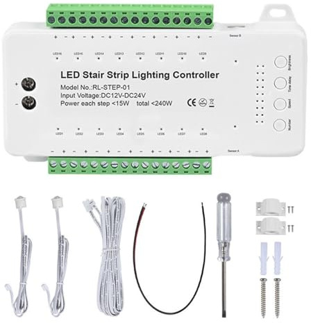 LED Stair Light Bar Controller 16 Steps Smart Staircase PIR Sensor Tread Controller Decorative Ambient Lighting LED Lighting Control Dimmer