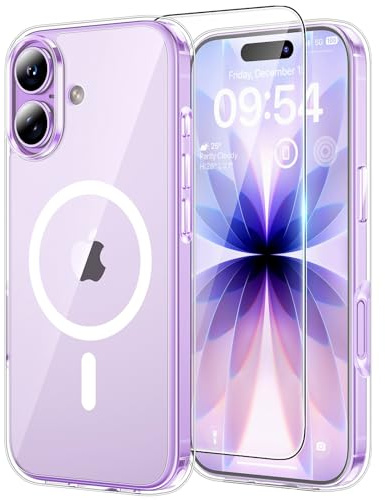 TAURI för iPhone 17 Skal 6.3-Tum med Härdat Glas Skärmskydd, Kompatibelt med MagSafe, Militär kvalitet, [Icke-Gulning] Magnetisk Mobilskal Case - Klar