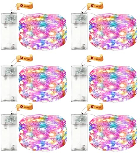 VIKY® 6 Stk LED Lichterkette Batterie mit Timer, 3M 30 LED Micro Kupferdraht Lichterkette Innen Batteriebetrieben, Bunt lichterkette mit Timer für Hochzeit, Silvester, Weihnachten Innen Dekoration