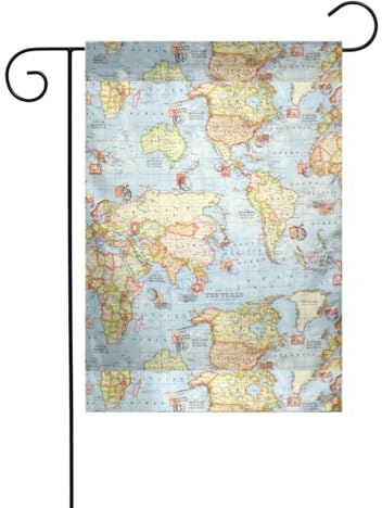 Drapeau de jardin 30,5 x 45,7 cm WHJSHOP carte du monde imprimée décoration de jardin épaisse infroissable pour jardin, pelouse, terrasse