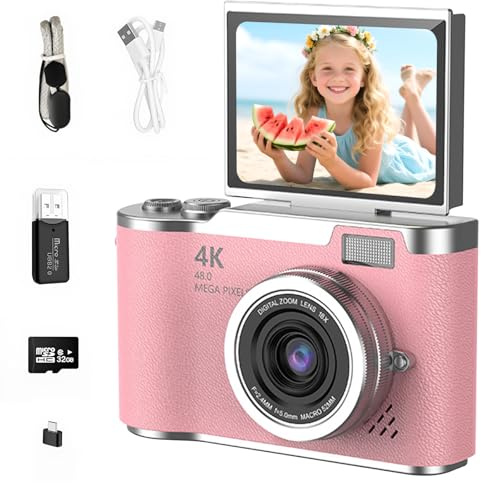 Instant-print children's camera with 1080p video recording and 32GB memory card · Children's digital camera · Ideal Christmas and birthday gift for boys and girls aged 3-12 (Pink model)