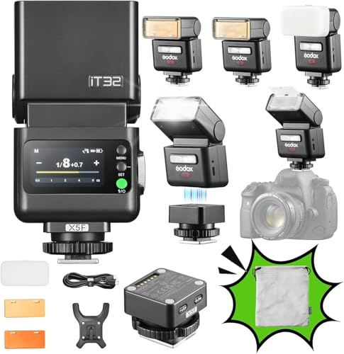 Godox iT32 TTL Mini Camera Flash with X5F Trigger for Fujifilm, 2.4G HSS 1/8000s Camera Flash, Magnetic Hot Shoe, Compatible with Fuji X100VI, XS20, XT5, XT30 II, XS10, XM5, X-T4, X-E4, X-T3, GFX50S