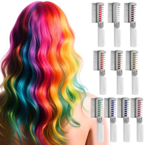10 Stück Haarkreide Kamm, Bunte Haarfarbe, Haarkreides für Kinder, Leicht Auswaschbare Temporäre Farbe, für Weihnachten, Nikolaus, Adventskalender und Mehr, Haarkreide für Mädchen Hair Chalk