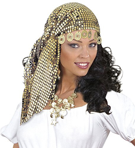 TrendandStylez Pailletten Kopftuch mit Münzen in Gold – Dein Accessoire für Wahrsagerin & Piratin Kostüm, funkelnder Kopfschmuck für Damen zu Karneval, Halloween & Bauchtanz