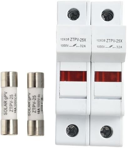 2P Solar PV-Sicherungshalter-Set mit 10x38mm 1000V DC Sicherungen (2-32A) für Photovoltaikanlagen - IEC 60269-6, EN 60947-3, 35mm DIN-Schienenmontage (16A)
