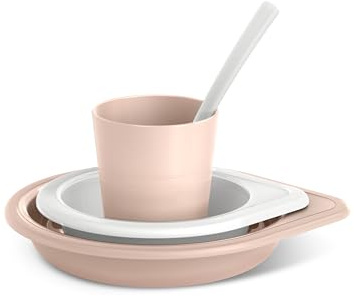 Suavinex, stoviglie per bambini, set di piatti per lo svezzamento, +6 mesi, lavabili in lavastoviglie, adatte al microonde. Include: bicchiere + piatto piano + ciotola + cucchiaio. Wild&Free Azzurro