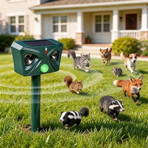 Fizzyo Répulsif Chat Ultrason, Répulsif Chat Extérieur Jardin avec Chargement Solaire et USB, 5 Modes, Flash LED, Capteur de Mouvement PIR, Étanche Répulsif Animaux pour Chats Chiens Renards Martres