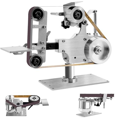 TONFEION Mini Bandschleifmaschine 750W 220V, Band-Tellerschleifer mit Bürstenlosem Motor, 2 Schleifbändern, Vertikal & Horizontal Betrieb, Messerschleifer für Metallverarbeitung und Schmuckherstellung