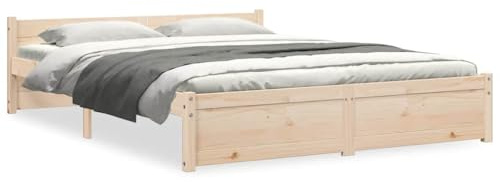 Qnhdfrt Massivholzbett 150x200 cm, Bettgestell aus massivem Kiefernholz, rustikales Holzbett mit Kopfteil und Lattenrost für Schlafzimmer, stabiles Doppelbett Natur, 205,5 x 155,5 x 51 cm