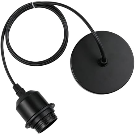 FUSDNW Black Pendant Light Fitting, E27 Screw Matt Black Light Pendant Fitting with 100cm Adjustable Cable and Lock Ring for Kitchen Living Room Bedroom Dining Room Lighting