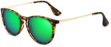 SUNGAIT Vintage Occhiali da Sole Rotondi DonnaClassic Retro Designer Stile(Lenti Polarizzate Specchiate Verdi/Ambra Cornice) -SGT567 PGHPKLV