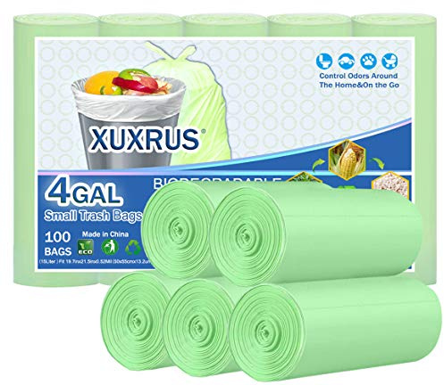 XUXRUS 15L Müllsäcke Kleine Abfallbeutel 100 Stück Biomüllbeutel, Reißfest, Badezimmer Müllbeutel für Bad, Küchen, Wohnzimmer,Haushalt(5 Rollen,Grün )